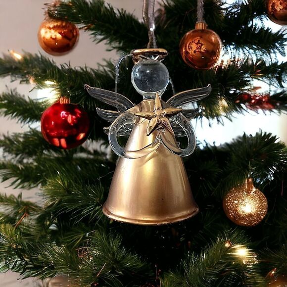 Avon Gilded Glass Angel Ornament Vintage Hand Blown Hand Painted 22K Gold 1997. - Picture 11 of 16